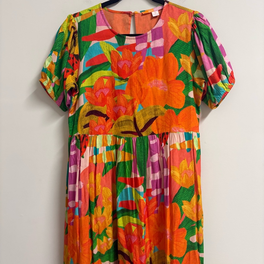Briton Court Abstract Floral Puff Sleeve Midi Dress Size S‎ Small - Picture 2 of 8